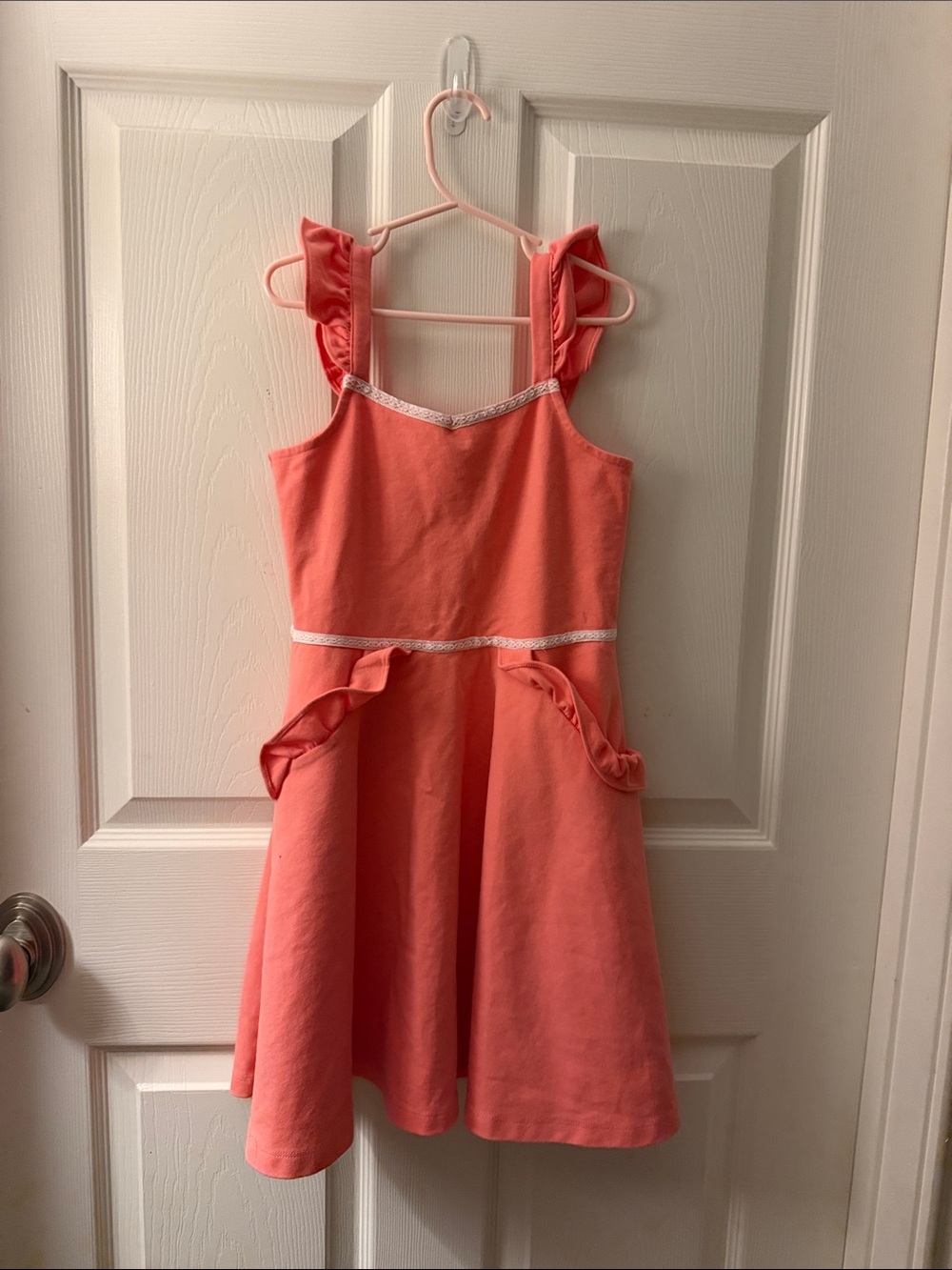 Girls Coral Ruffle Strap Dress